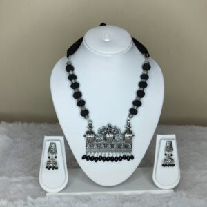 Black Oxidized Necklace Set with Thread Beads