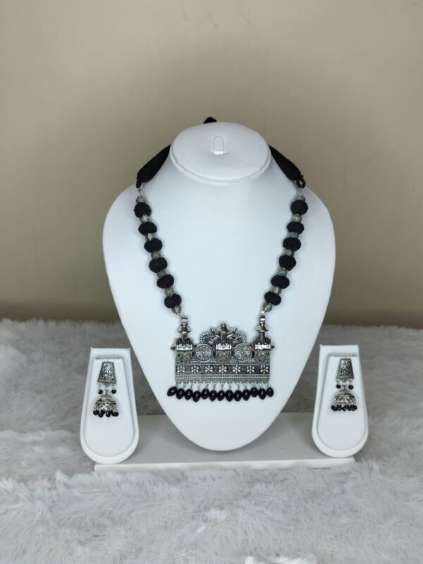 Black Oxidized Necklace Set with Thread Beads