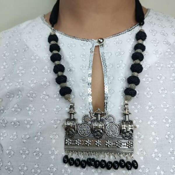 Black Oxidized Necklace Set with Thread Beads