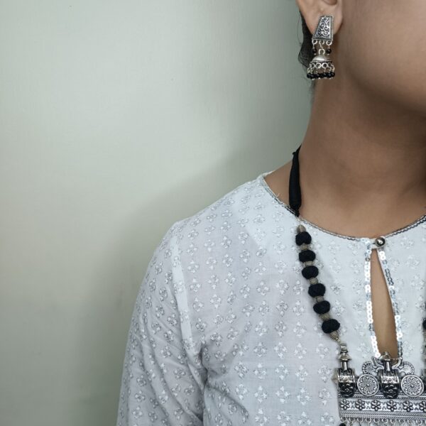 Black Oxidized Necklace Set with Thread Beads