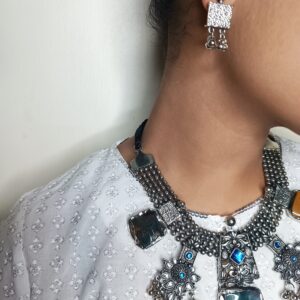 German Silver Natural Stone Indo-Western Statement Necklace