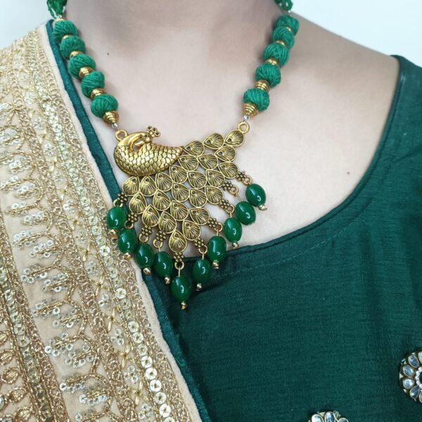 Green Peacock Necklace with Jhumka