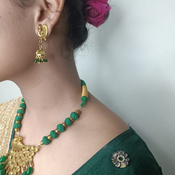 Green Peacock Necklace with Jhumka