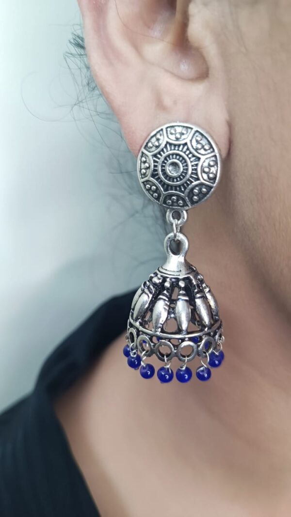 Oxidised Jhumka with Blue Beads