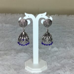 Oxidised Jhumka with Blue Beads