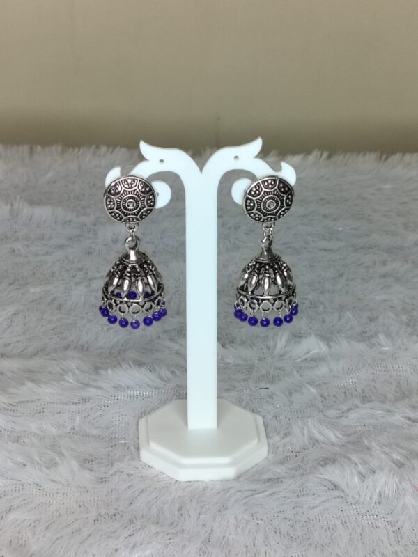 Oxidised Jhumka with Blue Beads