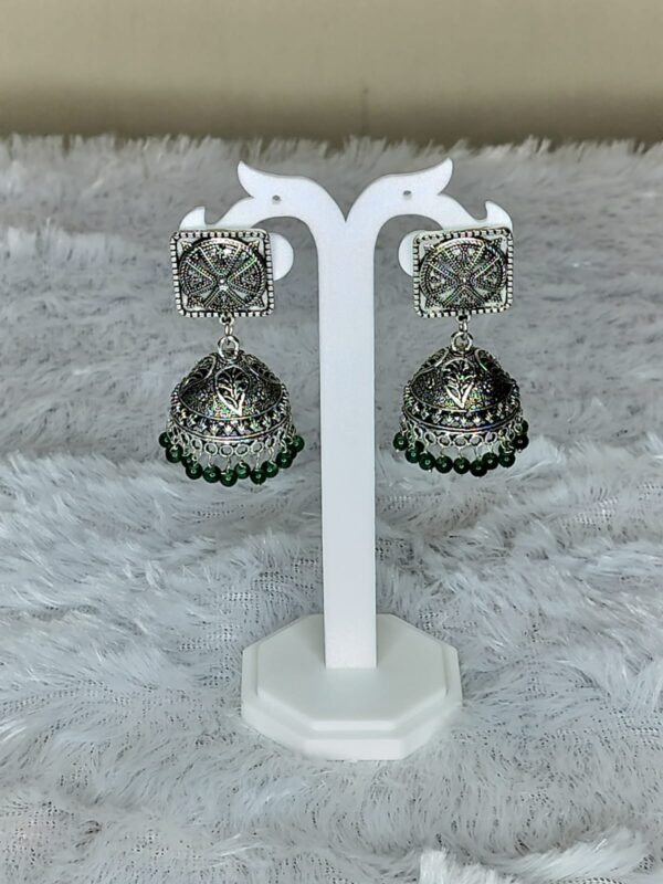 Oxidised Jhumka with Green Beads