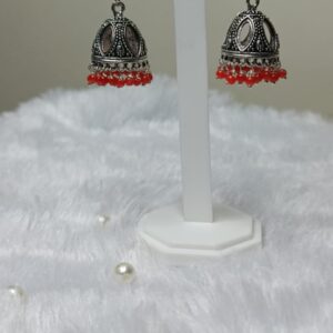 Oxidised Jhumka with Orange Beads