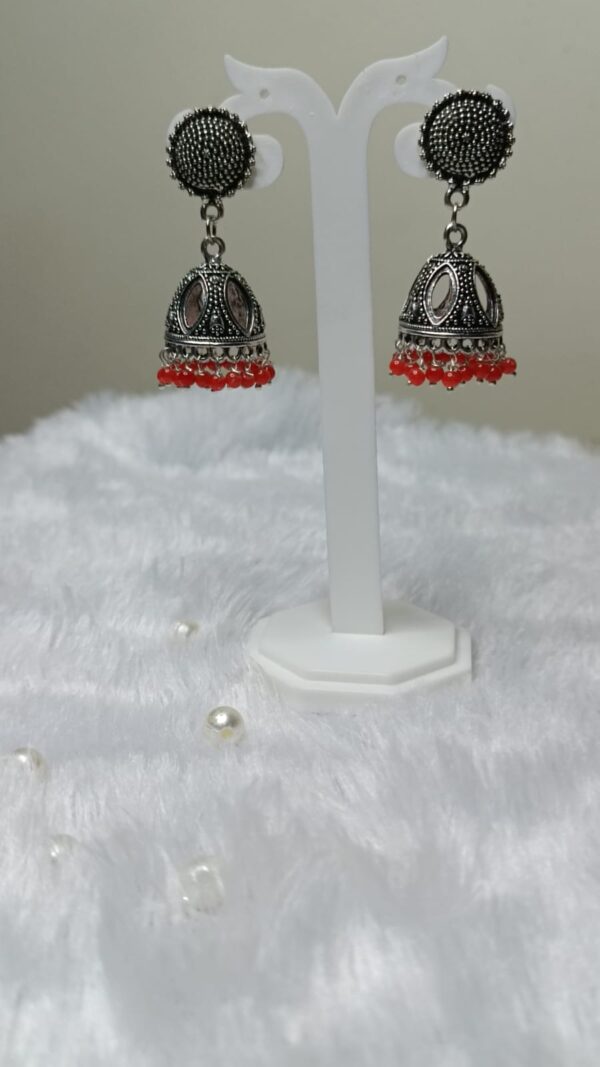 Oxidised Jhumka with Orange Beads