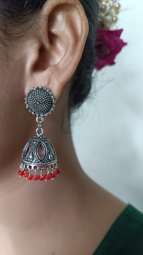 Oxidised Jhumka with Orange Beads