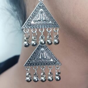 Oxidised Triangle Earring with Two Layer