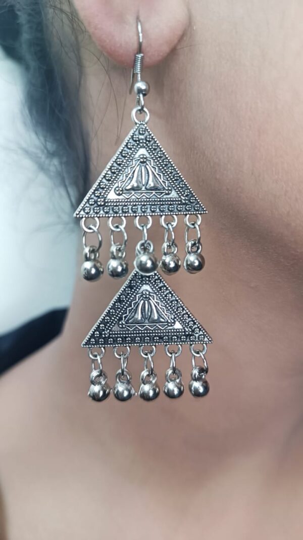 Oxidised Triangle Earring with Two Layer