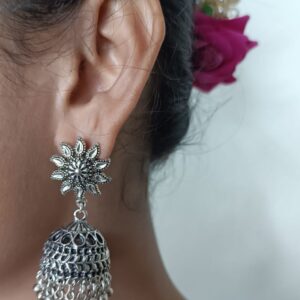 Oxidized Jhumka with Metal Beads