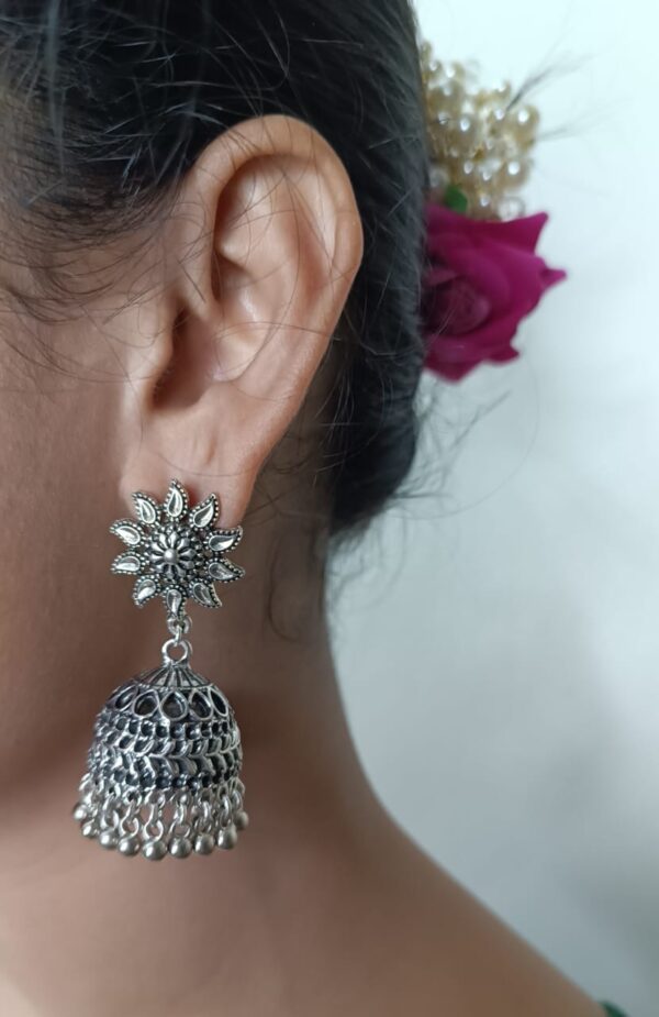 Oxidized Jhumka with Metal Beads