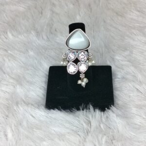 Silver Replica Finger Ring Hanging White Pearl