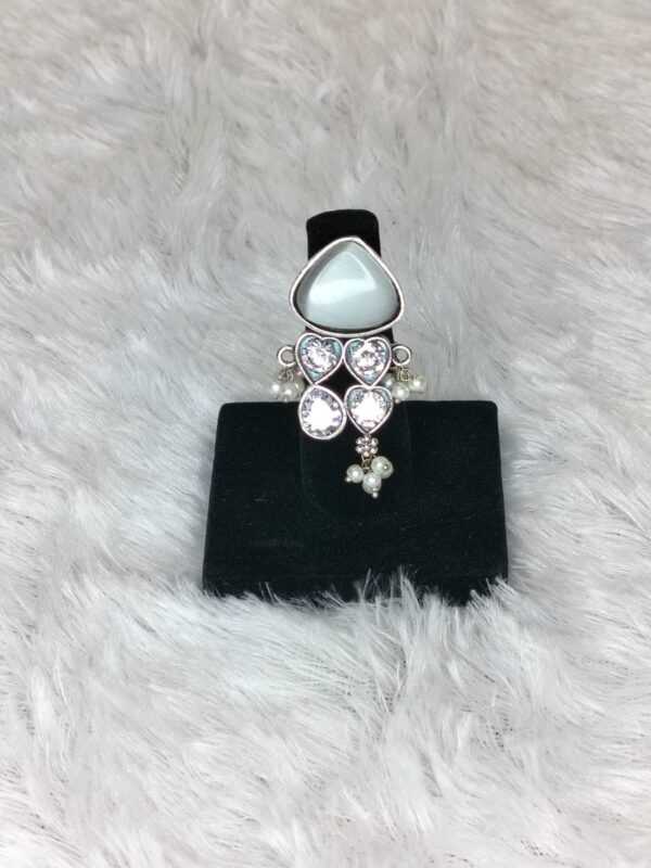 Silver Replica Finger Ring Hanging White Pearl