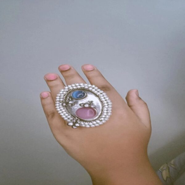 Statement Big Finger Ring with Pearl Work