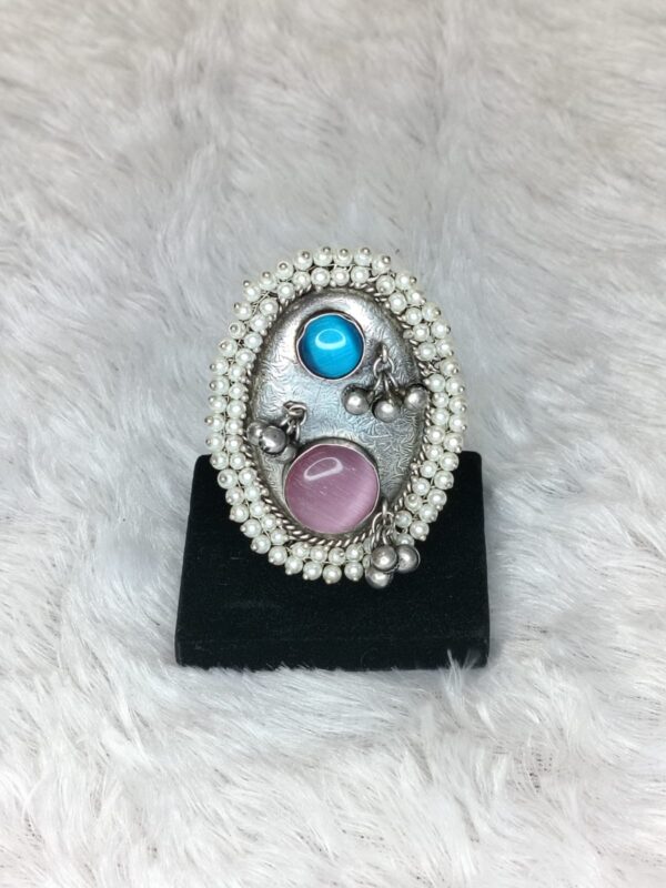 Statement Big Finger Ring with Pearl Work